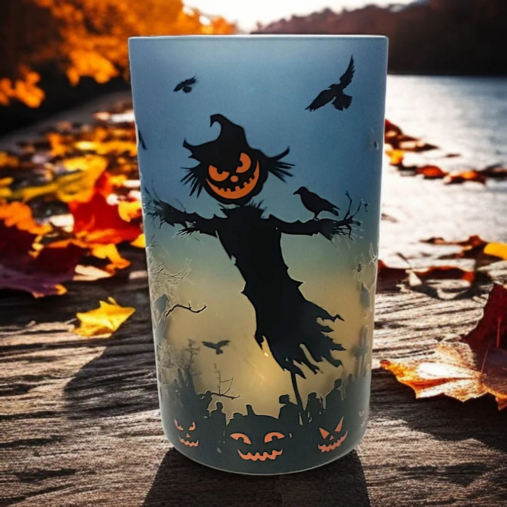 Yankee Candle Scarecrow Candle‎ Holder Glass Spooky Halloween Votive Tea Light